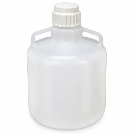 GLOBE SCIENTIFIC Carboy, Round with Handles, LDPE, White PP Screwcap, 15 Liter, Molded Graduations 7250015